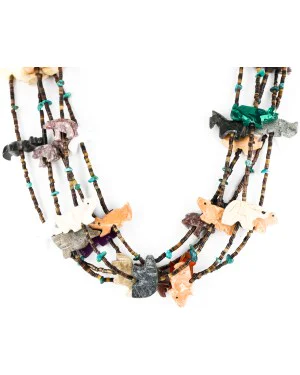 Carved Fetish $500 Large Certified Authentic 5 Strand Navajo .925 Sterling Silver Natural Turquoise Multicolor Stones Native American Necklace 15992-7 Carved Fetish $500 Large Certified Authentic 5 Strand Navajo .925 Sterling Silver Natural Turquoise Multicolor Stones Native American Necklace 15992-7