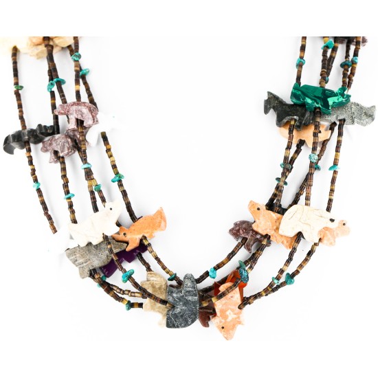 Carved Fetish $500 Large Certified Authentic 5 Strand Navajo .925 Sterling Silver Natural Turquoise Multicolor Stones Native American Necklace 15992-7 Carved Fetish $500 Large Certified Authentic 5 Strand Navajo .925 Sterling Silver Natural Turquoise Multicolor Stones Native American Necklace 15992-7