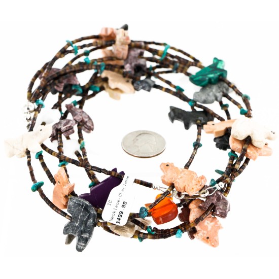 Carved Fetish $500 Large Certified Authentic 5 Strand Navajo .925 Sterling Silver Natural Turquoise Multicolor Stones Native American Necklace 15992-7 Carved Fetish $500 Large Certified Authentic 5 Strand Navajo .925 Sterling Silver Natural Turquoise Multicolor Stones Native American Necklace 15992-7