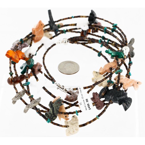 Carved Fetish $500 Large Certified Authentic 5 Strand Navajo .925 Sterling Silver Turquoise Multicolor Stones Native American Necklace 15992-3 Carved Fetish $500 Large Certified Authentic 5 Strand Navajo .925 Sterling Silver Turquoise Multicolor Stones Native American Necklace 15992-3