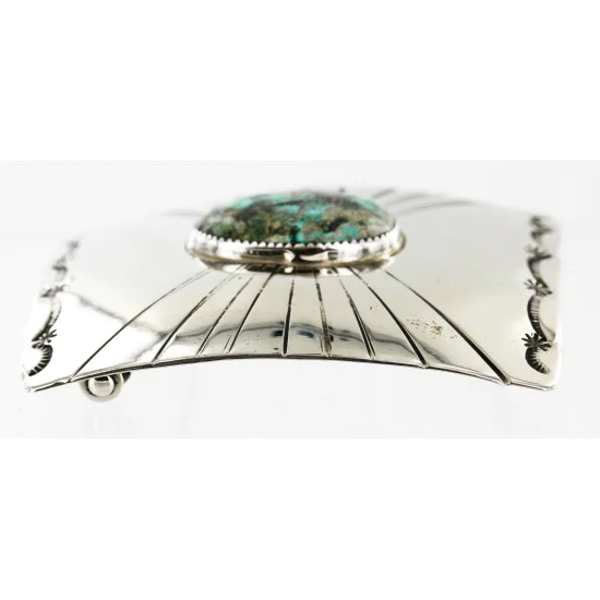 Certified Authentic Handmade Navajo Nickel Natural Turquoise Native American Buckle 1198