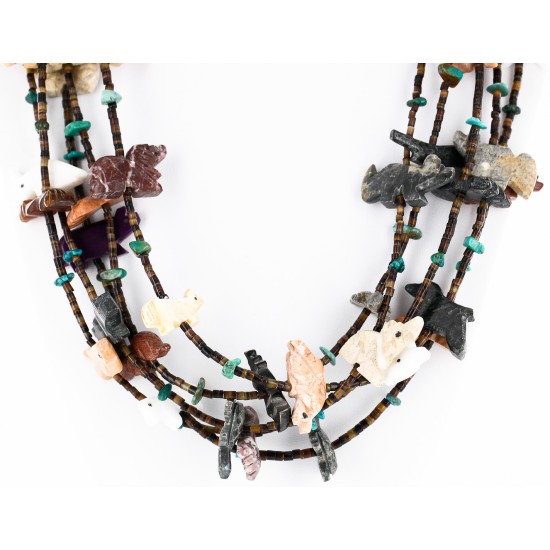 Carved Fetish $500 Large Certified Authentic 5 Strand Navajo .925 Sterling Silver Natural Turquoise Multicolor Stones Native American Necklace 15992-2 Carved Fetish $500 Large Certified Authentic 5 Strand Navajo .925 Sterling Silver Natural Turquoise Multicolor Stones Native American Necklace 15992-2