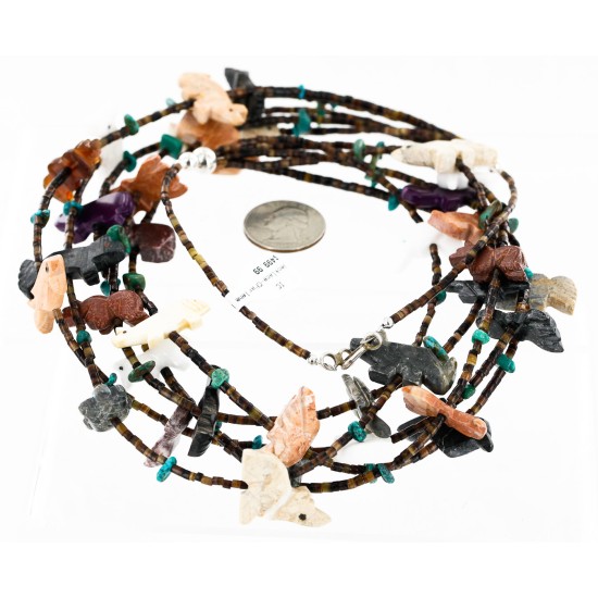 Carved Fetish $500 Large Certified Authentic 5 Strand Navajo .925 Sterling Silver Natural Turquoise Multicolor Stones Native American Necklace 15992-2 Carved Fetish $500 Large Certified Authentic 5 Strand Navajo .925 Sterling Silver Natural Turquoise Multicolor Stones Native American Necklace 15992-2