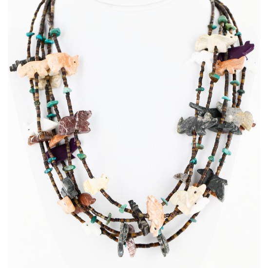 Carved Fetish $500 Large Certified Authentic 5 Strand Navajo .925 Sterling Silver Natural Turquoise Multicolor Stones Native American Necklace 15992-2 Carved Fetish $500 Large Certified Authentic 5 Strand Navajo .925 Sterling Silver Natural Turquoise Multicolor Stones Native American Necklace 15992-2