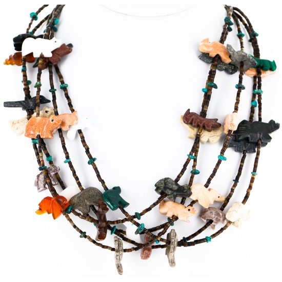 Carved Fetish $500 Large Certified Authentic 5 Strand Navajo .925 Sterling Silver Turquoise Multicolor Stones Native American Necklace 15992-3 Carved Fetish $500 Large Certified Authentic 5 Strand Navajo .925 Sterling Silver Turquoise Multicolor Stones Native American Necklace 15992-3