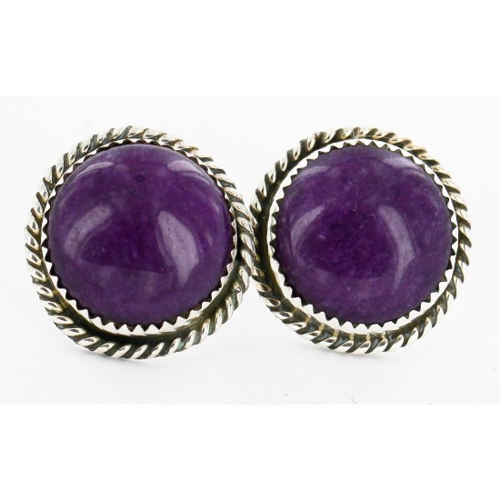 Certified Authentic Handmade Navajo .925 Sterling Silver Natural Sugilite Stud Native American Earrings 24391-7 All Products 391160481328 24391-7 (by LomaSiiva)