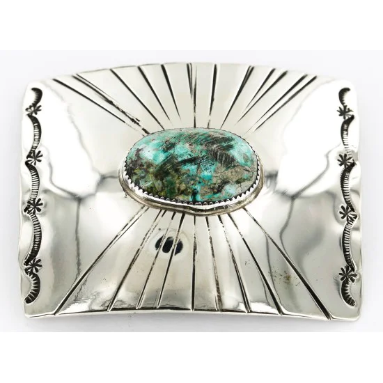 Certified Authentic Handmade Navajo Nickel Natural Turquoise Native American Buckle 1198