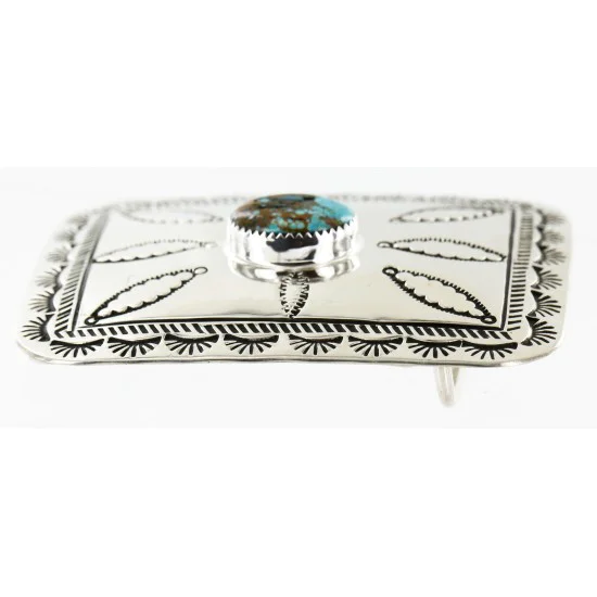 Certified Authentic Handmade Navajo Nickel Natural Turquoise Native American Buckle 1204-5
