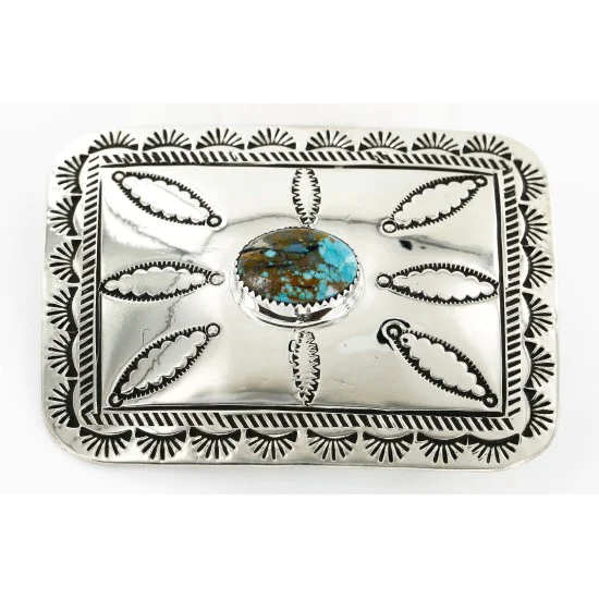 Certified Authentic Handmade Navajo Nickel Natural Turquoise Native American Buckle 1204-5