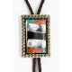 Handmade Certified Authentic Navajo Nickel Natural Turquoise Black Onyx Abalone Jasper Inlaid Native American Bolo Tie  24393-2