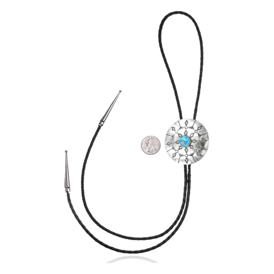 Handmade Certified Authentic Navajo .925 Sterling Silver Native American Natural Turquoise Bolo Tie 34187 Handmade Certified Authentic Navajo .925 Sterling Silver Native American Natural Turquoise Bolo Tie 34187
