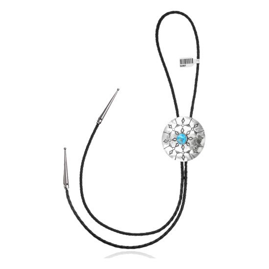 Handmade Certified Authentic Navajo .925 Sterling Silver Native American Natural Turquoise Bolo Tie 34187 Handmade Certified Authentic Navajo .925 Sterling Silver Native American Natural Turquoise Bolo Tie 34187