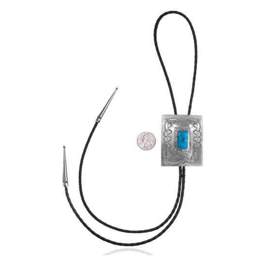 Handmade Certified Authentic Navajo .925 Sterling Silver Native American Natural Turquoise Bolo Tie 34190 Handmade Certified Authentic Navajo .925 Sterling Silver Native American Natural Turquoise Bolo Tie 34190