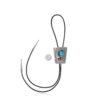 Feather .925 Sterling Silver Certified Authentic Handmade Navajo Native American Natural Turquoise Coral Bolo Tie 34191 Feather .925 Sterling Silver Certified Authentic Handmade Navajo Native American Natural Turquoise Coral Bolo Tie 34191