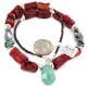 .925 Sterling Silver Certified Authentic Navajo Natural Turquoise Hematite Coral Native American Necklace 750224-9