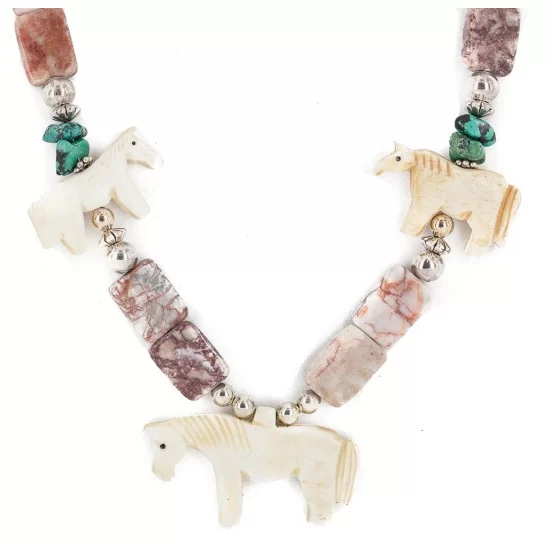 .925 Sterling Silver Certified Authentic Navajo Natural Turquoise Jasper Bone Native American Necklace 750227-4 .925 Sterling Silver Certified Authentic Navajo Natural Turquoise Jasper Bone Native American Necklace 750227-4