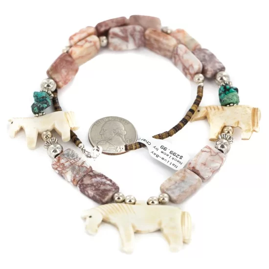 .925 Sterling Silver Certified Authentic Navajo Natural Turquoise Jasper Bone Native American Necklace 750227-4 .925 Sterling Silver Certified Authentic Navajo Natural Turquoise Jasper Bone Native American Necklace 750227-4