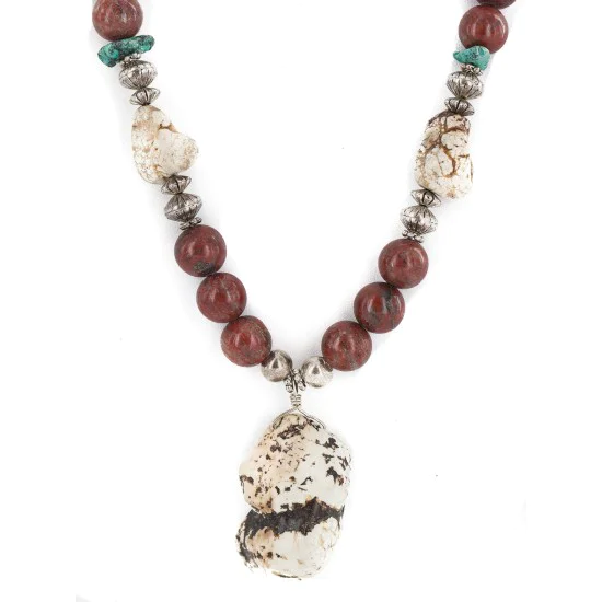 .925 Sterling Silver Certified Authentic Navajo White Howlite Jasper Native American Necklace 750227-2 .925 Sterling Silver Certified Authentic Navajo White Howlite Jasper Native American Necklace 750227-2