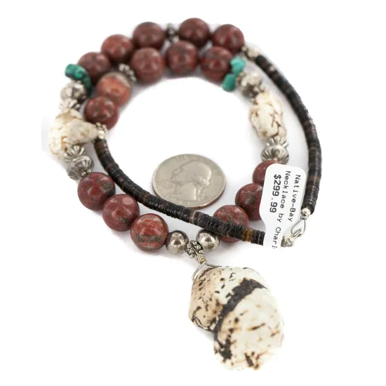 .925 Sterling Silver Certified Authentic Navajo White Howlite Jasper Native American Necklace 750227-2 .925 Sterling Silver Certified Authentic Navajo White Howlite Jasper Native American Necklace 750227-2
