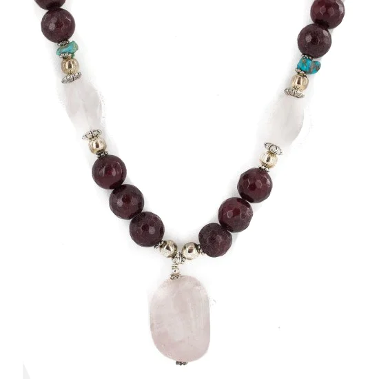 .925 Sterling Silver Certified Authentic Navajo Natural Turquoise Agate Pink Quartz Native American Necklace 750224-6 .925 Sterling Silver Certified Authentic Navajo Natural Turquoise Agate Pink Quartz Native American Necklace 750224-6