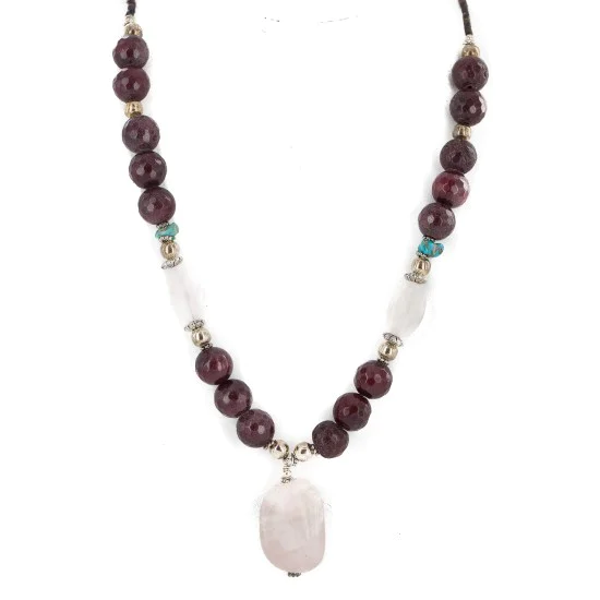 .925 Sterling Silver Certified Authentic Navajo Natural Turquoise Agate Pink Quartz Native American Necklace 750224-6 .925 Sterling Silver Certified Authentic Navajo Natural Turquoise Agate Pink Quartz Native American Necklace 750224-6