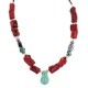 .925 Sterling Silver Certified Authentic Navajo Natural Turquoise Hematite Coral Native American Necklace 750224-9