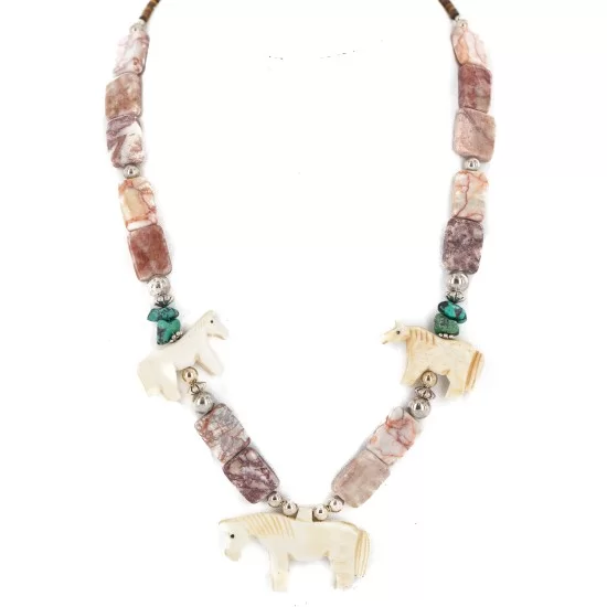 .925 Sterling Silver Certified Authentic Navajo Natural Turquoise Jasper Bone Native American Necklace 750227-4 .925 Sterling Silver Certified Authentic Navajo Natural Turquoise Jasper Bone Native American Necklace 750227-4