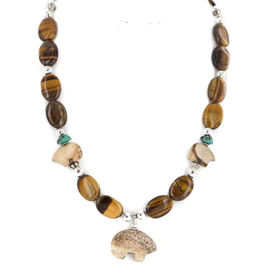 .925 Sterling Silver Certified Authentic Navajo Natural Turquoise Jasper Tigers Eye Heishi Native American Necklace 25342-1 .925 Sterling Silver Certified Authentic Navajo Natural Turquoise Jasper Tigers Eye Heishi Native American Necklace 25342-1