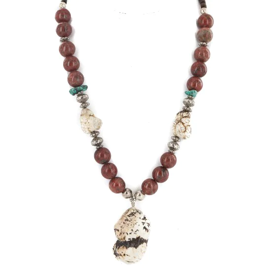 .925 Sterling Silver Certified Authentic Navajo White Howlite Jasper Native American Necklace 750227-2 .925 Sterling Silver Certified Authentic Navajo White Howlite Jasper Native American Necklace 750227-2