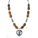 .925 Sterling Silver Heart Certified Authentic Navajo Natural Turquoise Hematite Tigers Eye Heishi Native American Necklace 750224-10