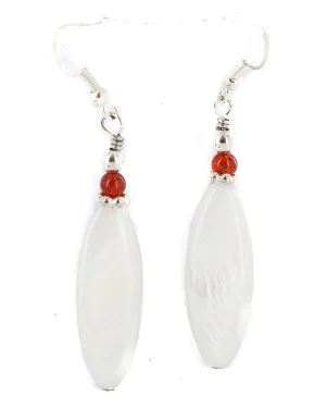 .925 Sterling Silver Hooks Certified Authentic Navajo Natural Mother of Pearl Coral Native American Dangle Earrings 18290-13