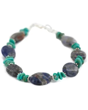 Navajo .925 Sterling Silver Certified Authentic Natural Turquoise Lapis Native American Bracelet 13174-2 Navajo .925 Sterling Silver Certified Authentic Natural Turquoise Lapis Native American Bracelet 13174-2