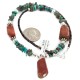 .925 Sterling Silver Certified Authentic Navajo Natural Turquoise Red Jasper Heishi Native American Necklace 750225-4