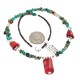 .925 Sterling Silver Certified Authentic Navajo Natural Turquoise Coral Native American Necklace 750225-2
