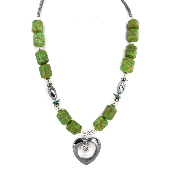 Heart .925 Sterling Silver Certified Authentic Navajo Natural Turquoise Hematite Gaspeite Native American Necklace 750226-4 Heart .925 Sterling Silver Certified Authentic Navajo Natural Turquoise Hematite Gaspeite Native American Necklace 750226-4