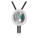 Feather .925 Sterling Silver Certified Authentic Handmade Navajo Native American Natural Turquoise Bolo Tie 34193