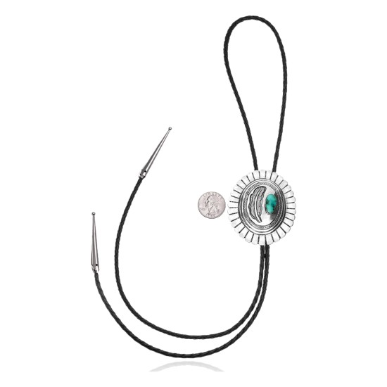 Feather .925 Sterling Silver Certified Authentic Handmade Navajo Native American Natural Turquoise Bolo Tie 34193 Feather .925 Sterling Silver Certified Authentic Handmade Navajo Native American Natural Turquoise Bolo Tie 34193