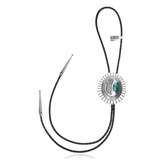 Feather .925 Sterling Silver Certified Authentic Handmade Navajo Native American Natural Turquoise Bolo Tie 34193 Feather .925 Sterling Silver Certified Authentic Handmade Navajo Native American Natural Turquoise Bolo Tie 34193
