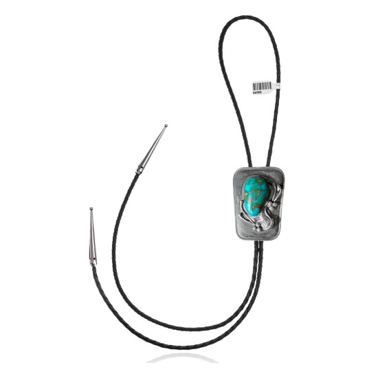 Feather .925 Sterling Silver Certified Authentic Handmade Navajo Native American Natural Turquoise Bolo Tie 34195 Feather .925 Sterling Silver Certified Authentic Handmade Navajo Native American Natural Turquoise Bolo Tie 34195