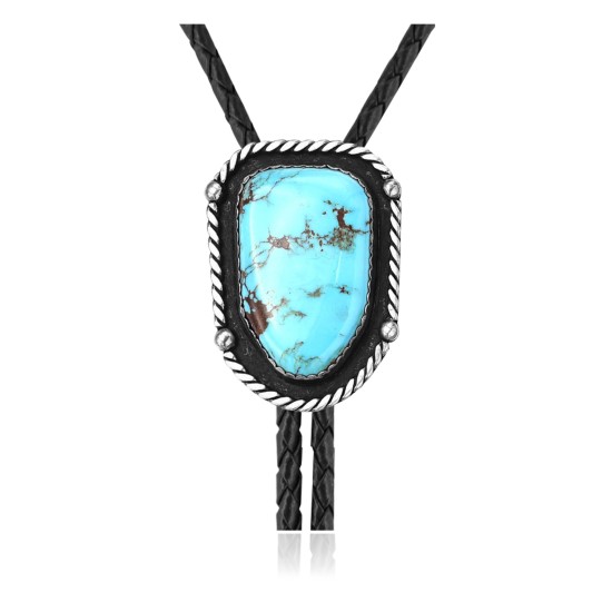 Handmade Certified Authentic Navajo .925 Sterling Silver Native American Natural Turquoise Bolo Tie 34199