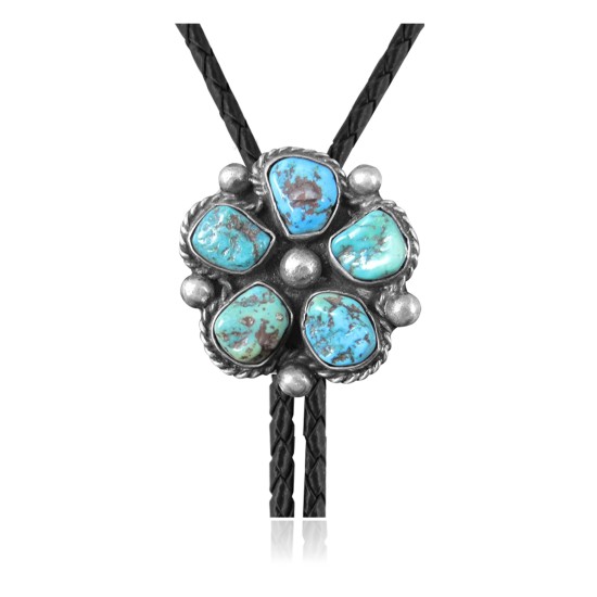 Handmade Certified Authentic Navajo .925 Sterling Silver Native American Natural Turquoise Bolo Tie 34200