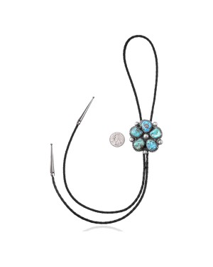 Handmade Certified Authentic Navajo .925 Sterling Silver Native American Natural Turquoise Bolo Tie 34200