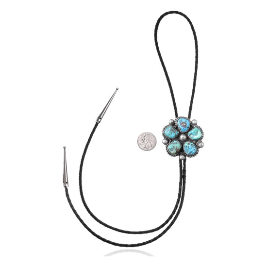 Handmade Certified Authentic Navajo .925 Sterling Silver Native American Natural Turquoise Bolo Tie 34200 Handmade Certified Authentic Navajo .925 Sterling Silver Native American Natural Turquoise Bolo Tie 34200