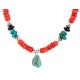 .925 Sterling Silver Certified Authentic Navajo Natural Turquoise Black Onyx Coral Native American Necklace 750235