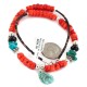 .925 Sterling Silver Certified Authentic Navajo Natural Turquoise Black Onyx Coral Native American Necklace 750235