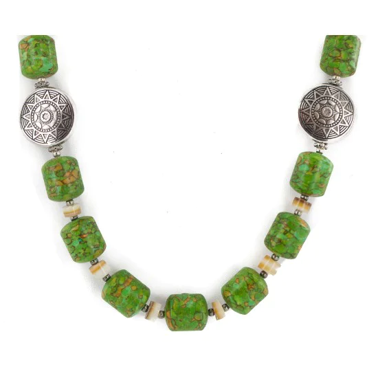 .925 Sterling Silver Certified Authentic Navajo Gaspeite Native American Necklace 750230-4 .925 Sterling Silver Certified Authentic Navajo Gaspeite Native American Necklace 750230-4