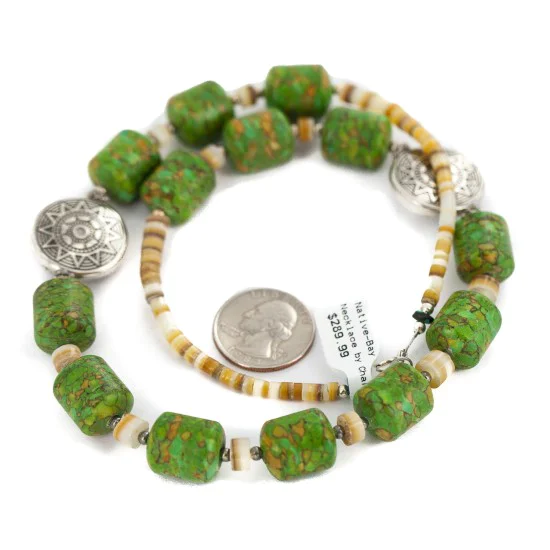 .925 Sterling Silver Certified Authentic Navajo Gaspeite Native American Necklace 750230-4 .925 Sterling Silver Certified Authentic Navajo Gaspeite Native American Necklace 750230-4