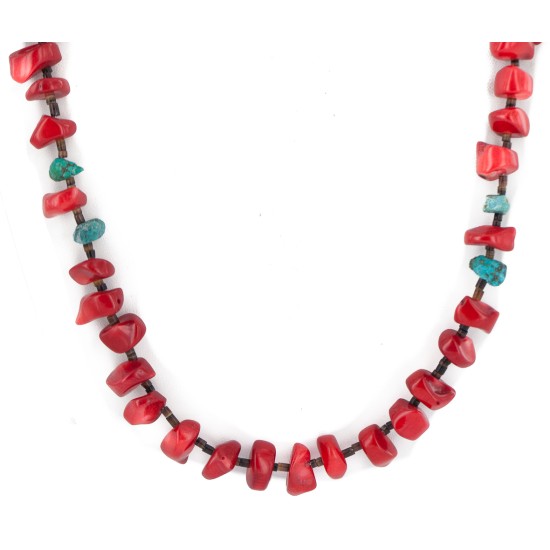 .925 Sterling Silver Certified Authentic Navajo Natural Turquoise Coral Native American Necklace 750232-4 .925 Sterling Silver Certified Authentic Navajo Natural Turquoise Coral Native American Necklace 750232-4