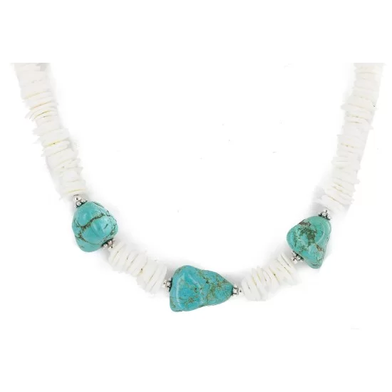 .925 Sterling Silver Certified Authentic Navajo Natural Turquoise Shell Native American Necklace 750230-10 .925 Sterling Silver Certified Authentic Navajo Natural Turquoise Shell Native American Necklace 750230-10