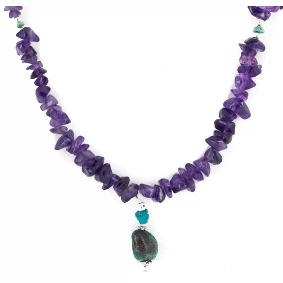 .925 Sterling Silver Certified Authentic Navajo Natural Turquoise Amethyst Native American Necklace 750232-1 .925 Sterling Silver Certified Authentic Navajo Natural Turquoise Amethyst Native American Necklace 750232-1